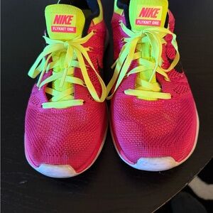 Nike Kids Flyknit One Pink and Neon Green Sneakers